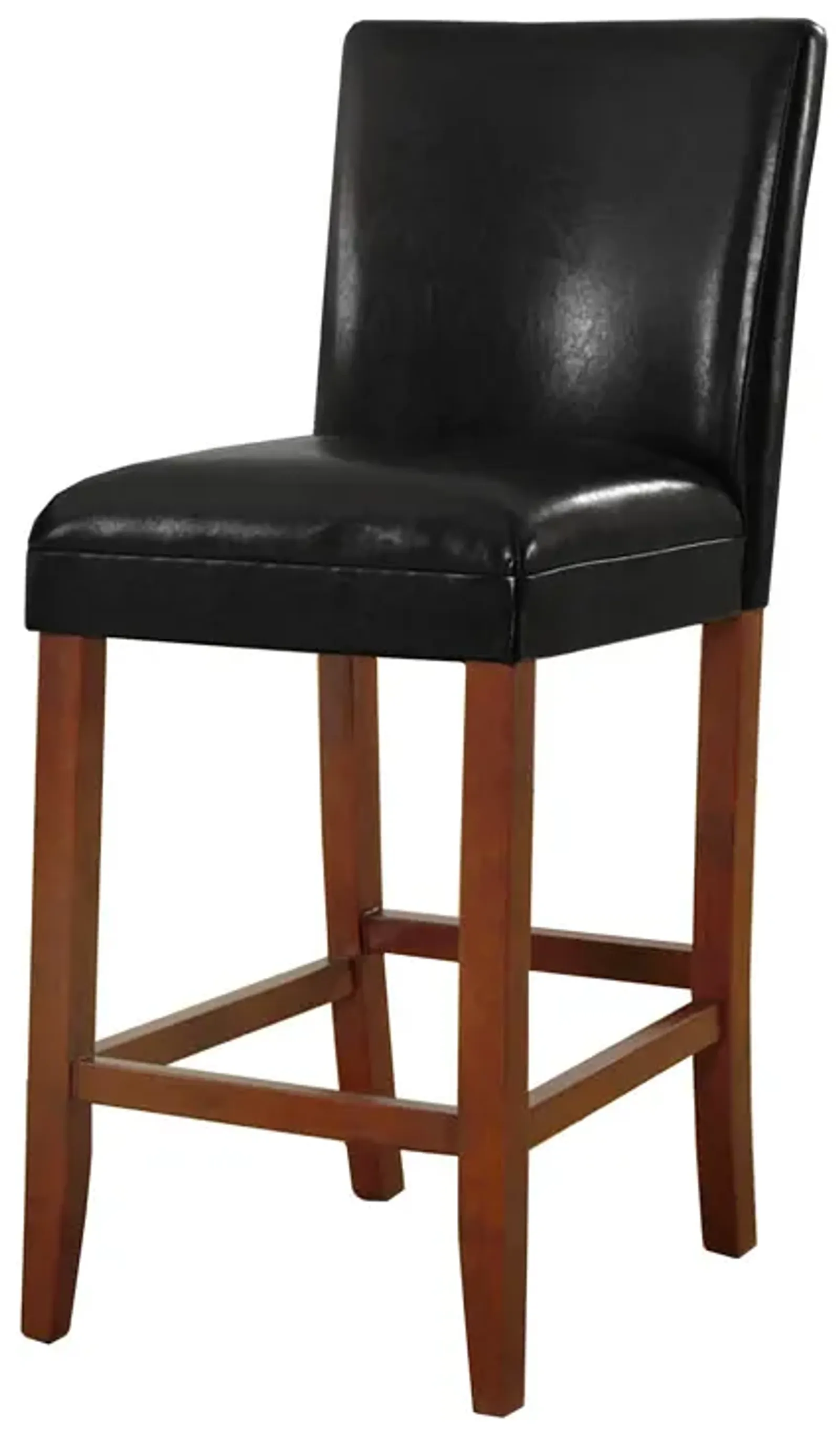 Wooden 29 Inch Bar Stool with Faux Leather Padded Seat and Tapered Feet, Black and Brown - Benzara