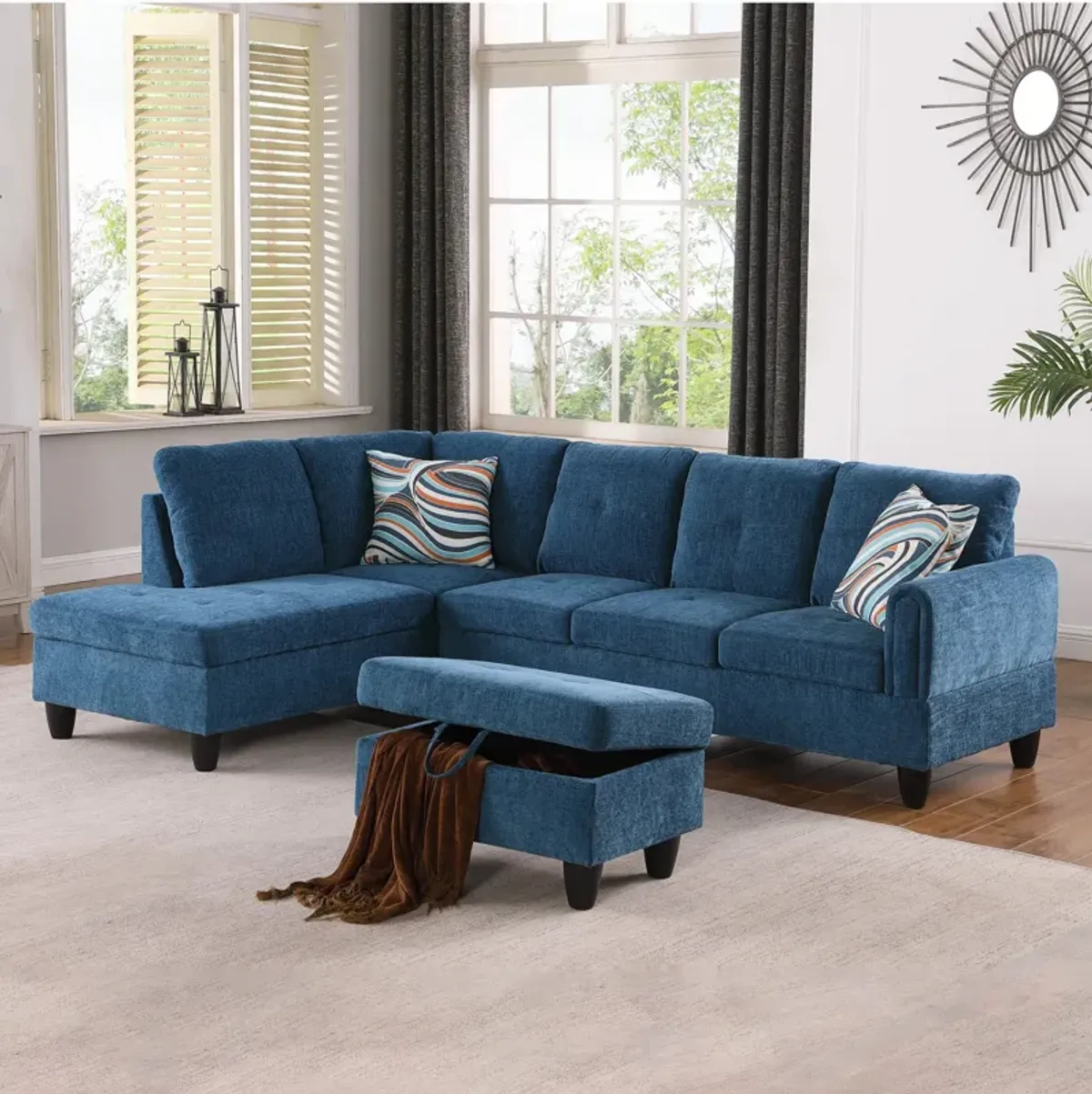 28.5 in. W Flannel Polyester Blend Rectangle Ottoman with Storage