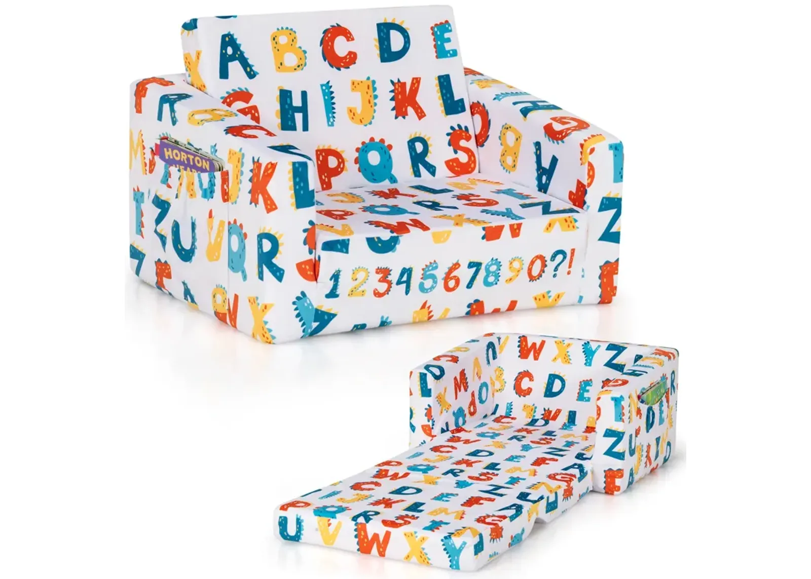 2-in-1 Convertible Kids Sofa with Velvet Fabric - Alphabet