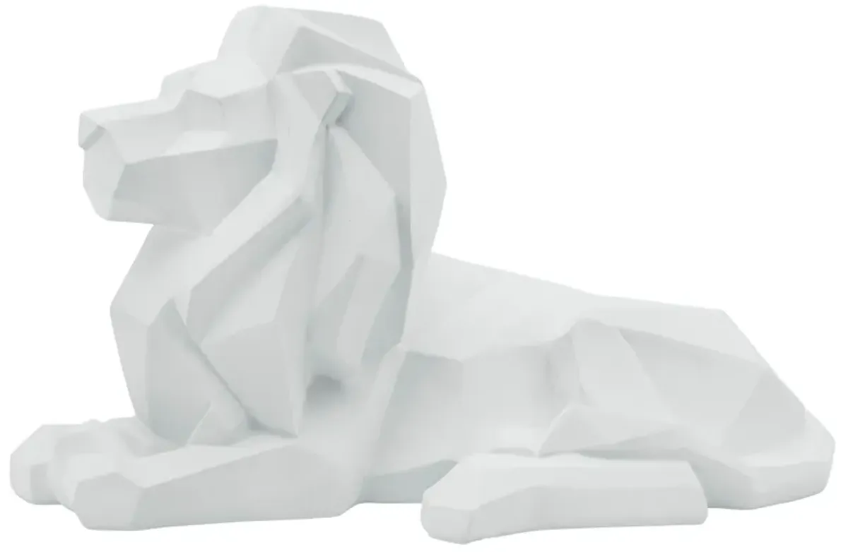 Resin 13" Laying Lion, White