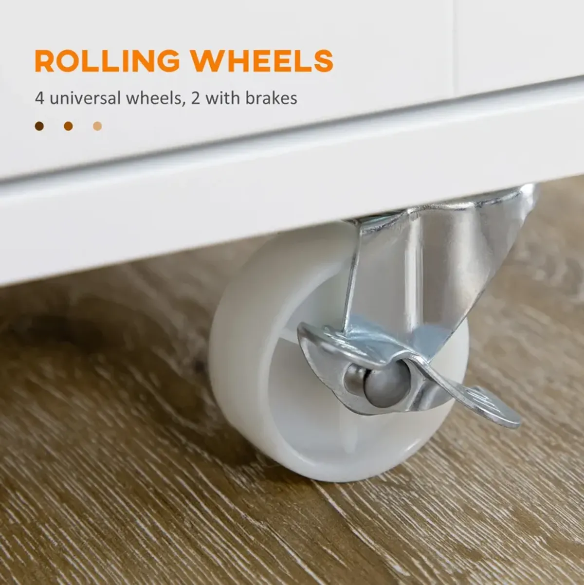 White Kitchen Assistant: Rolling Cart Island with Rubber Wood Top