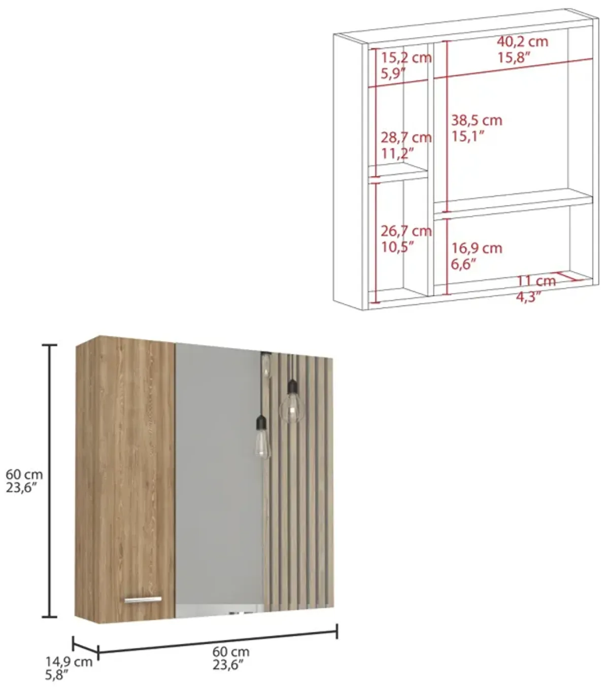 Streamdale Sines Medicine Cabinet, Four Internal Shelves, Single Door - Pine