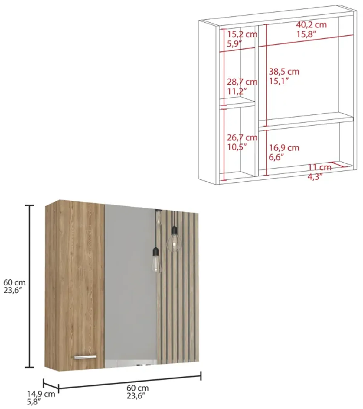 Streamdale Sines Medicine Cabinet, Four Internal Shelves, Single Door - Pine