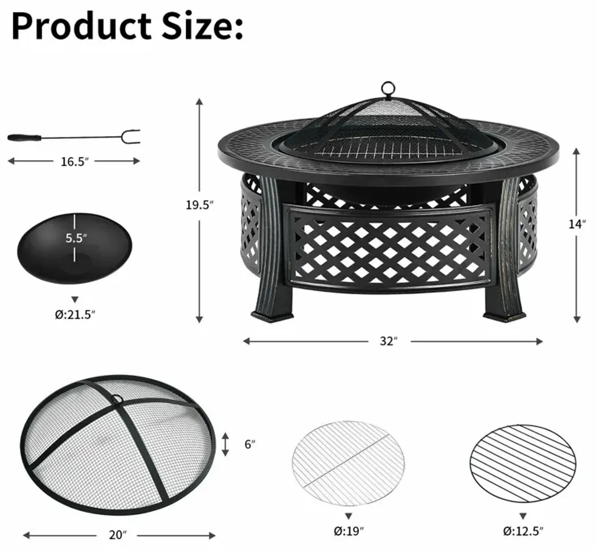 Outdoor Fire Pit with BBQ Grill and High-temp Resistance Finish