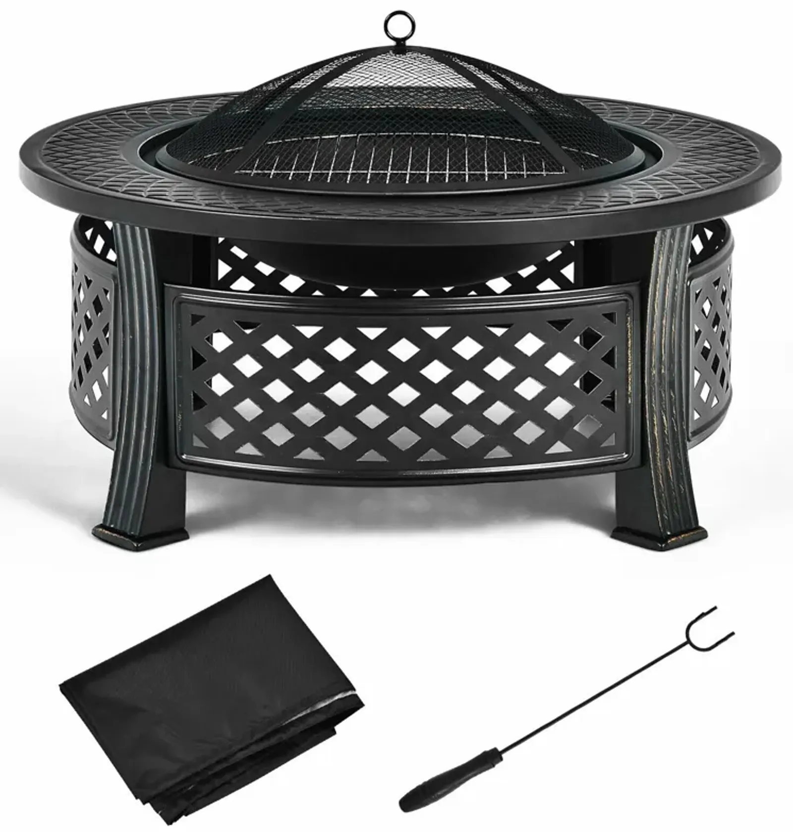 Outdoor Fire Pit with BBQ Grill and High-temp Resistance Finish