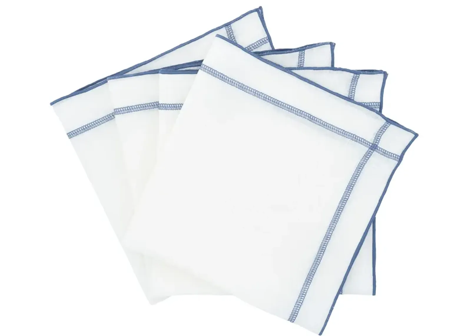 Linen Napkins With Blue Double Stitch , Set of 4