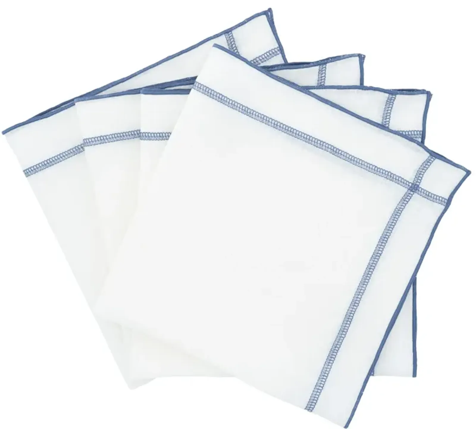 Linen Napkins With Blue Double Stitch , Set of 4