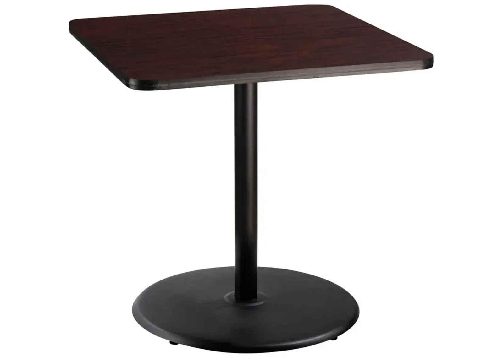 NPS® Café Table, 36" Square, Round Base, 36" Height, Particleboard Core/T-Mold, Brown