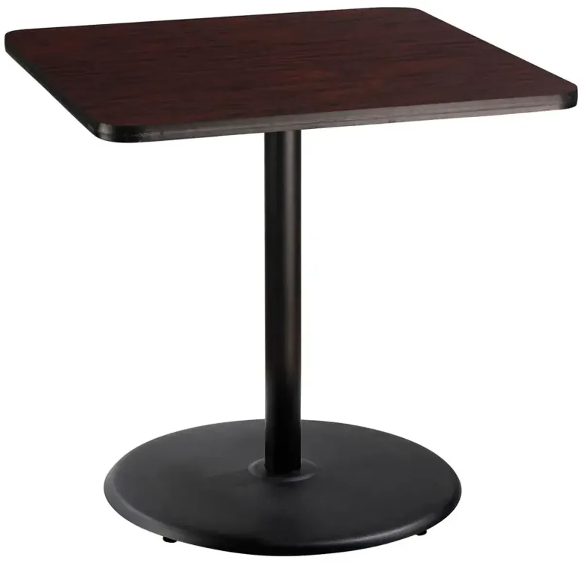 NPS® Café Table, 36" Square, Round Base, 36" Height, Particleboard Core/T-Mold, Brown