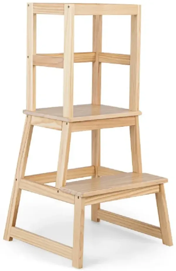 Wooden 2-in-1 Step Stool for Toddlers with Safety Rail – Home Learning Tool