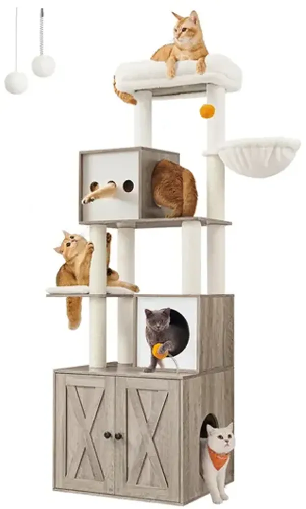 Cat Tree with Litter Box Enclosure and Scratching Posts