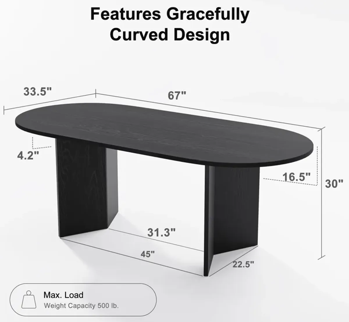 Brix 67V-Shaped Leg Oval Wooden Dining Table in BLACK Color(Seats 6)