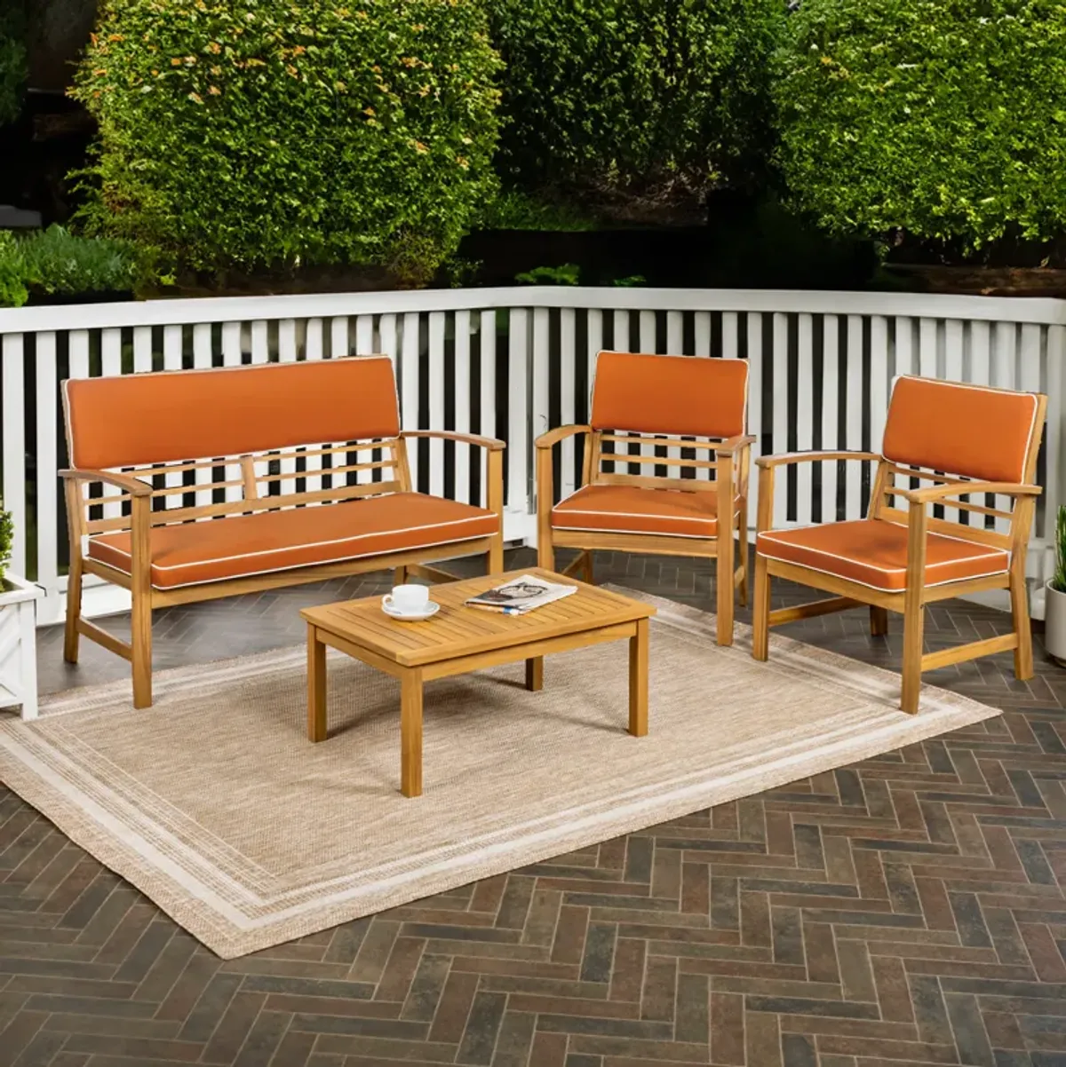 Barclay 4-Piece Modern Coastal Acacia Wood Conversation Outdoor Patio Set with Cushions