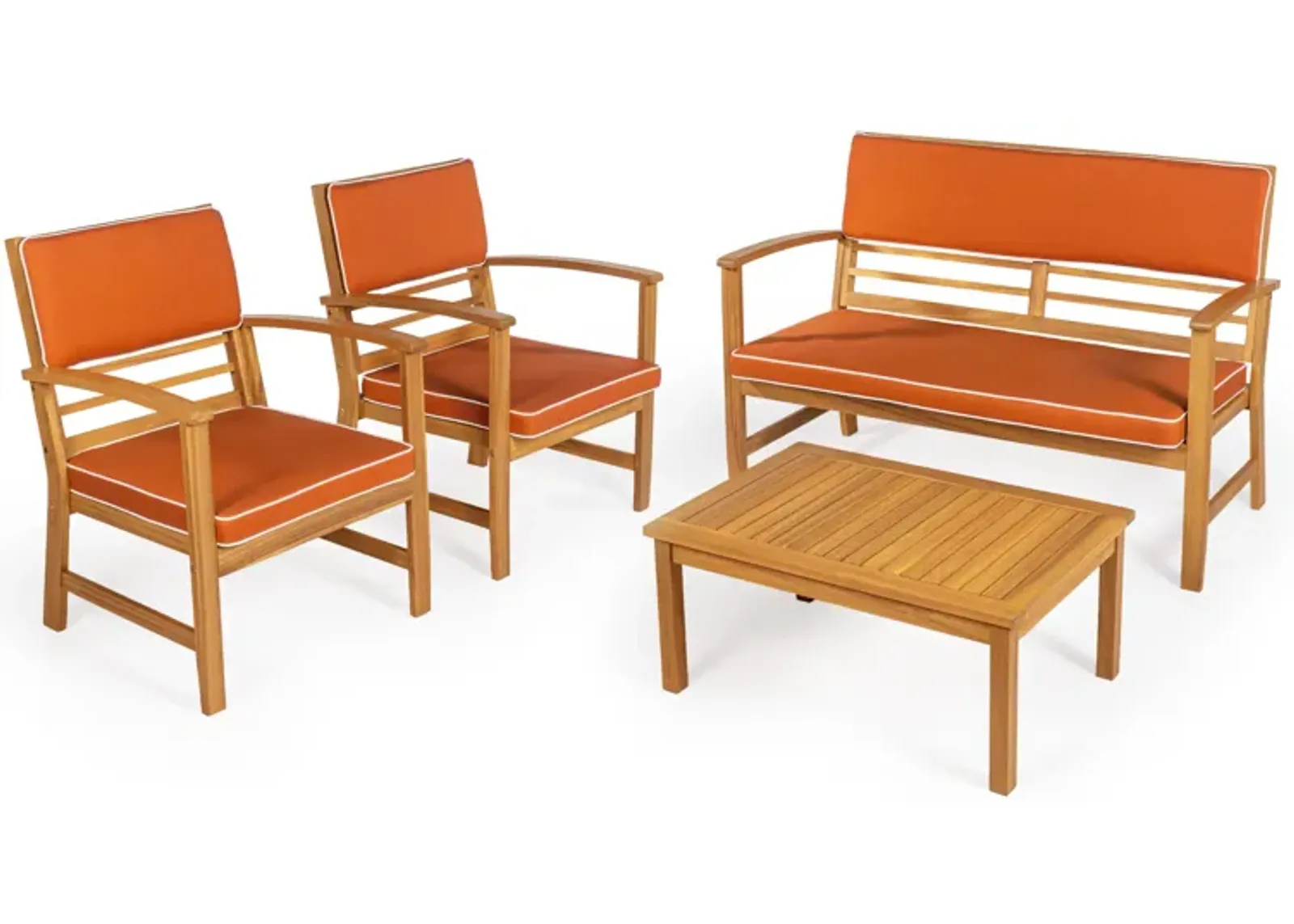 Barclay 4-Piece Modern Coastal Acacia Wood Conversation Outdoor Patio Set with Cushions