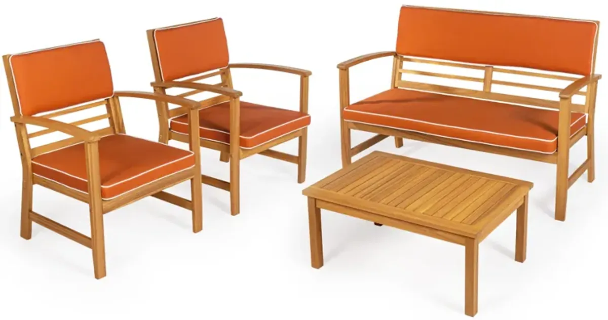 Barclay 4-Piece Modern Coastal Acacia Wood Conversation Outdoor Patio Set with Cushions