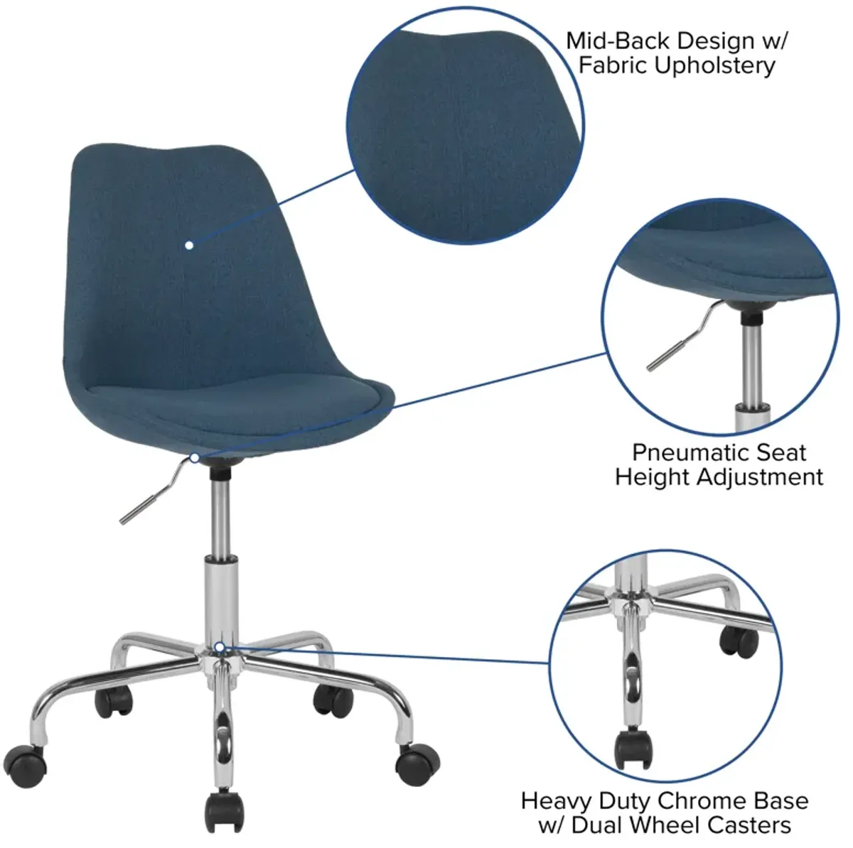 Aurora Series Mid-Back Fabric Task Office Chair with Pneumatic Lift and Chrome Base