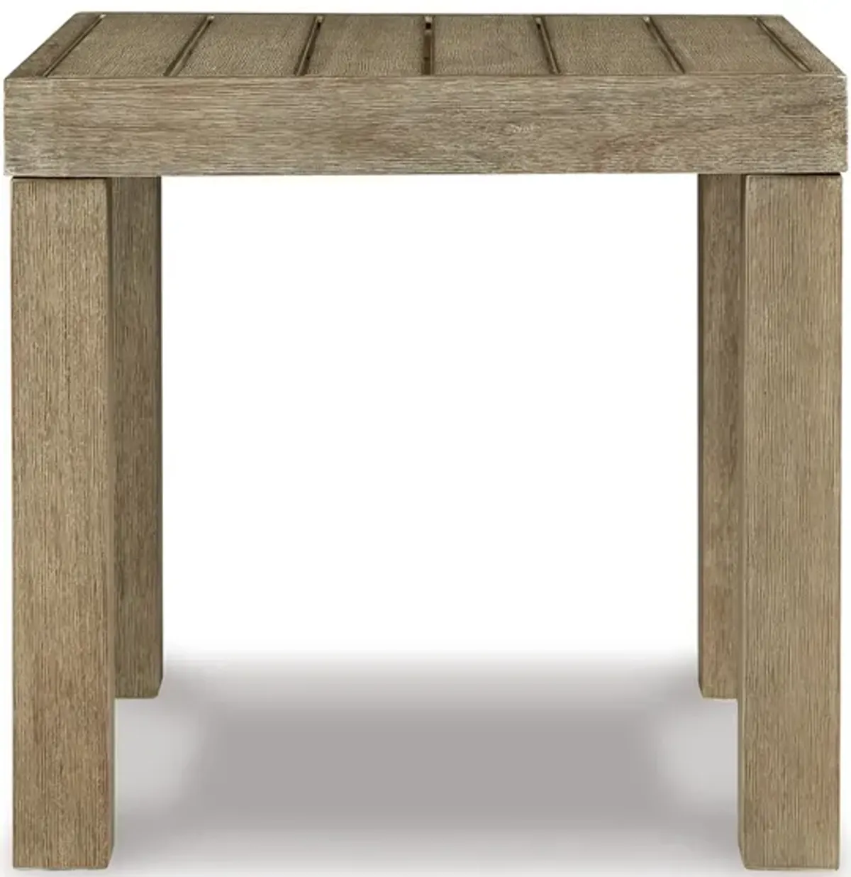 Fayi 22 Inch Outdoor End Table, Square Slatted Design, Natural Brown Finish - Benzara