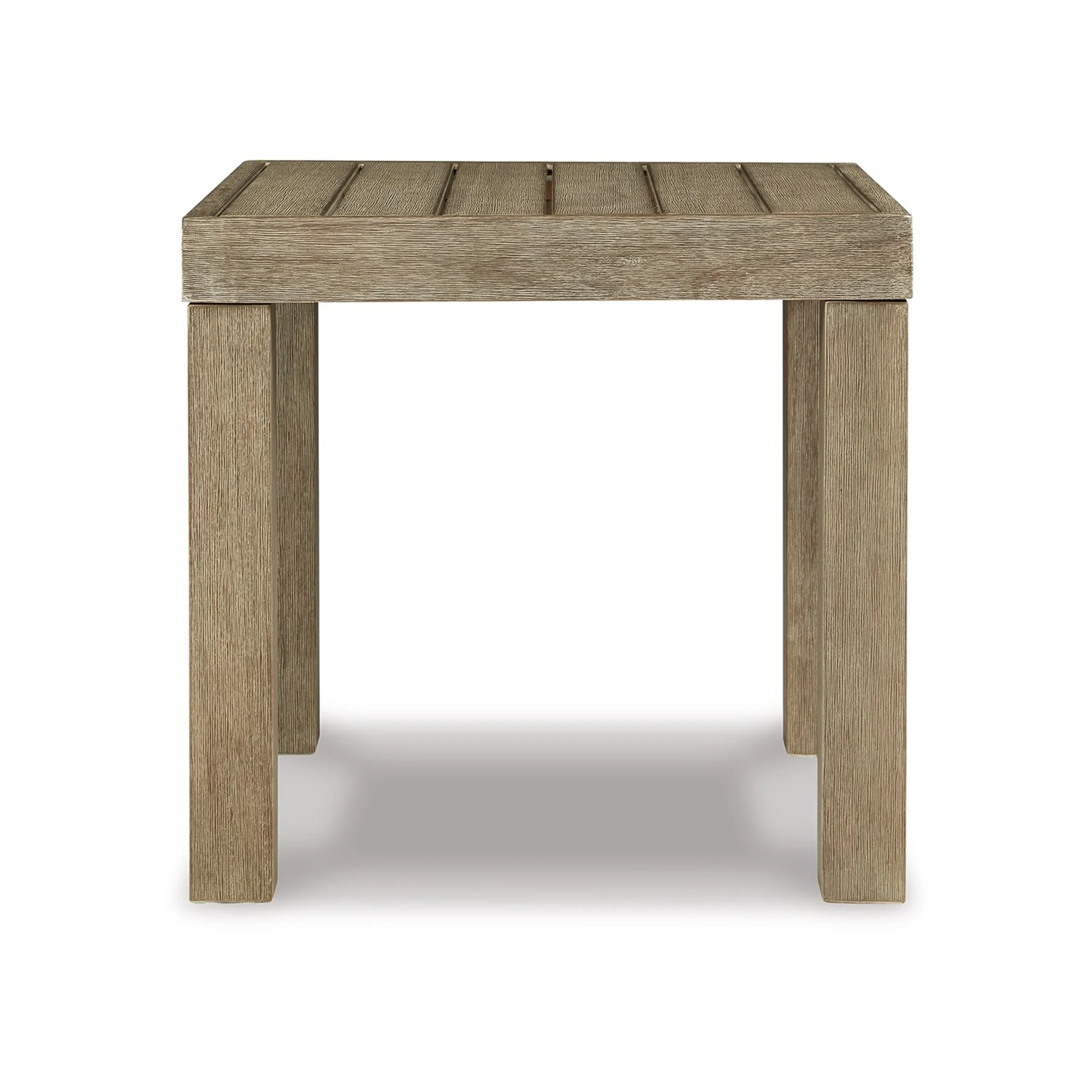 Fayi 22 Inch Outdoor End Table, Square Slatted Design, Natural Brown Finish - Benzara