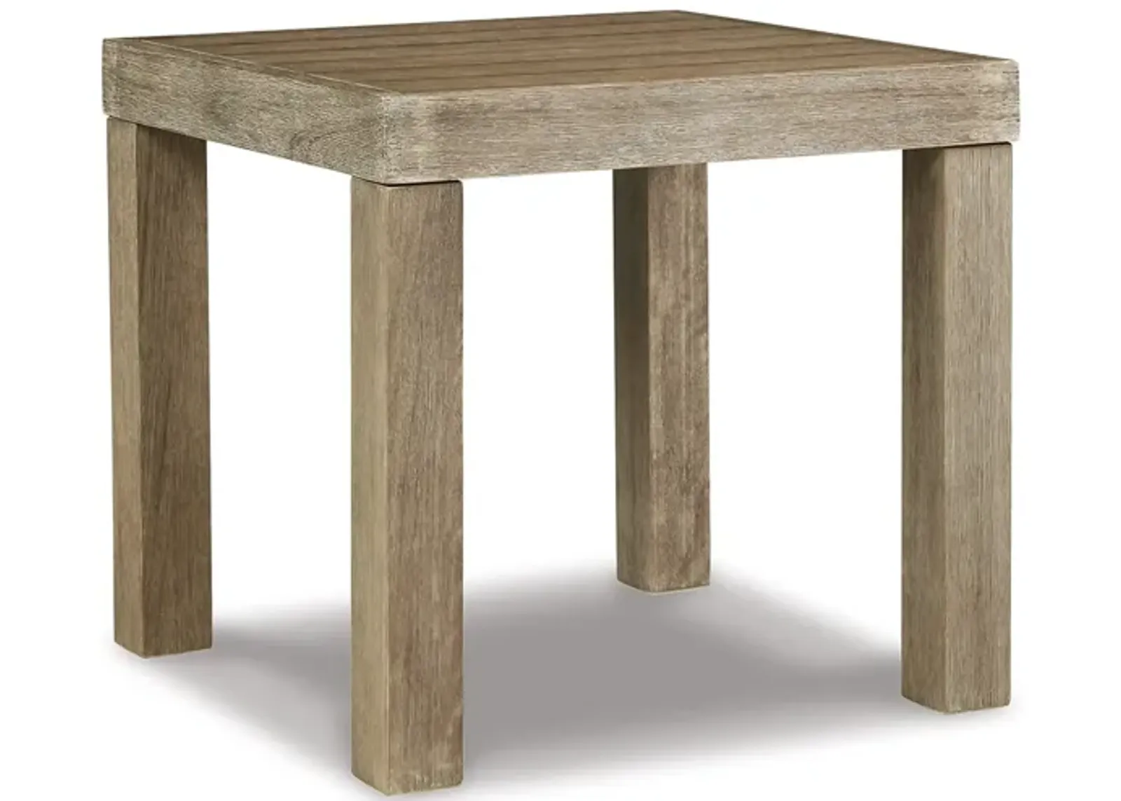 Fayi 22 Inch Outdoor End Table, Square Slatted Design, Natural Brown Finish - Benzara