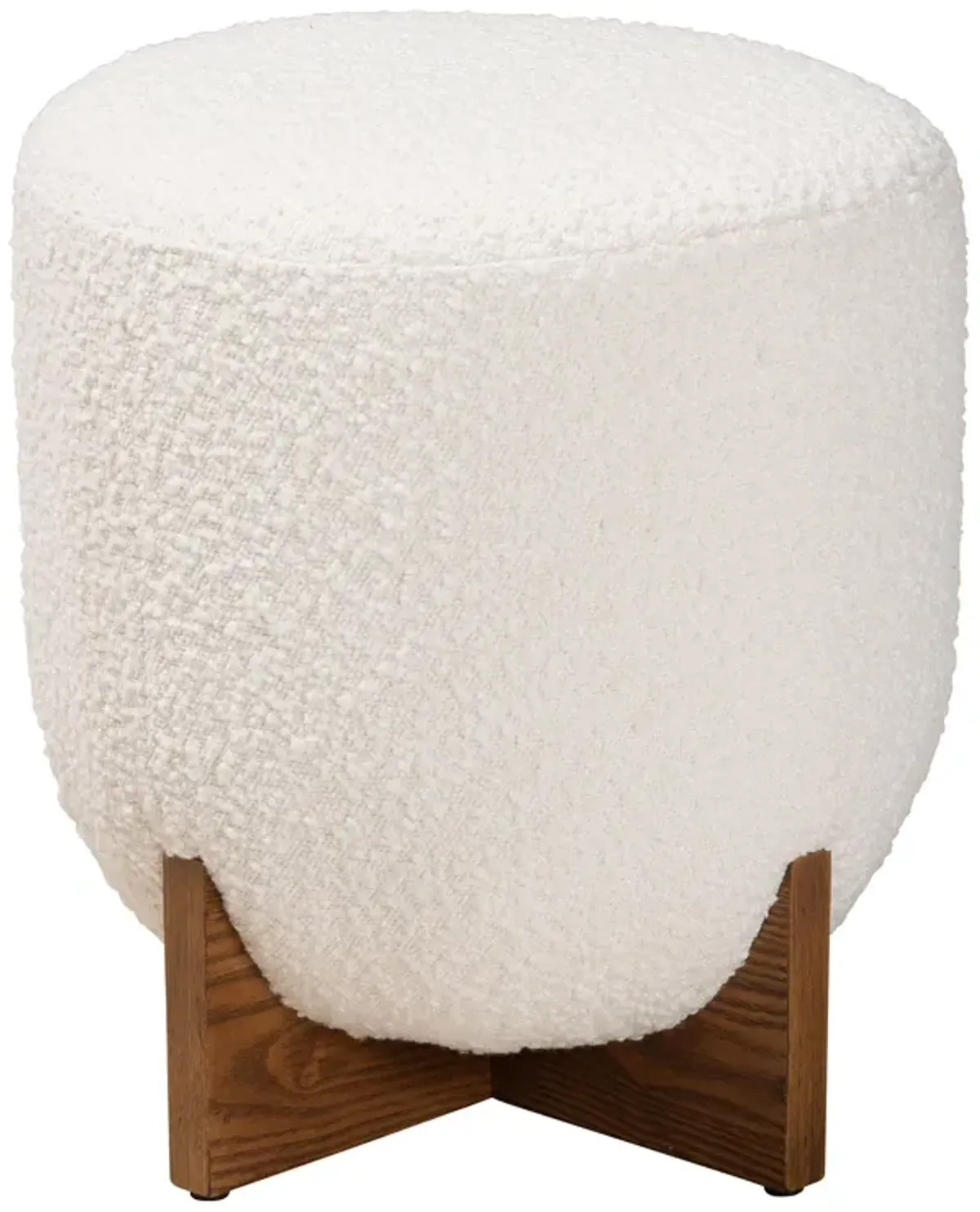 Baxton Studio Fisk Cream Boucle Fabric Wood Ottoman Footstool