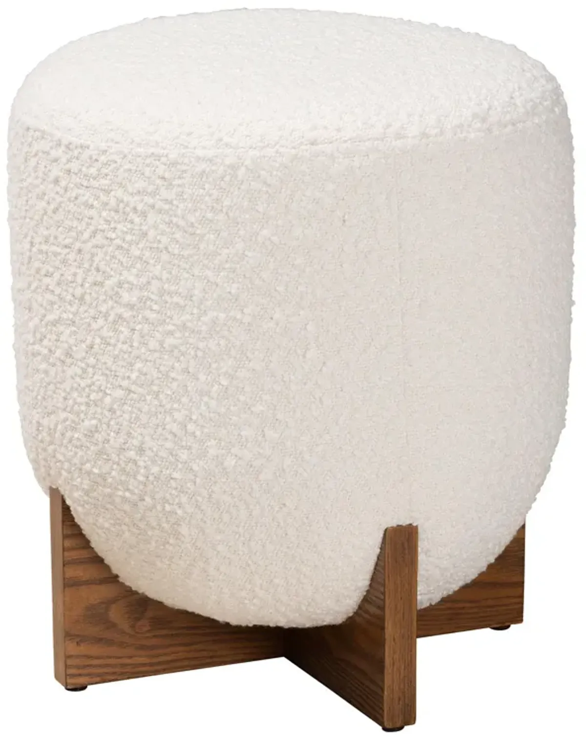 Baxton Studio Fisk Cream Boucle Fabric Wood Ottoman Footstool