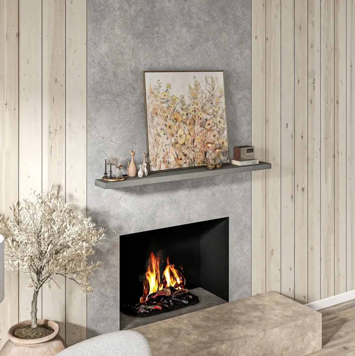 Streamdale 72" Farmhouse Mantel Shelf, Rustic Gray
