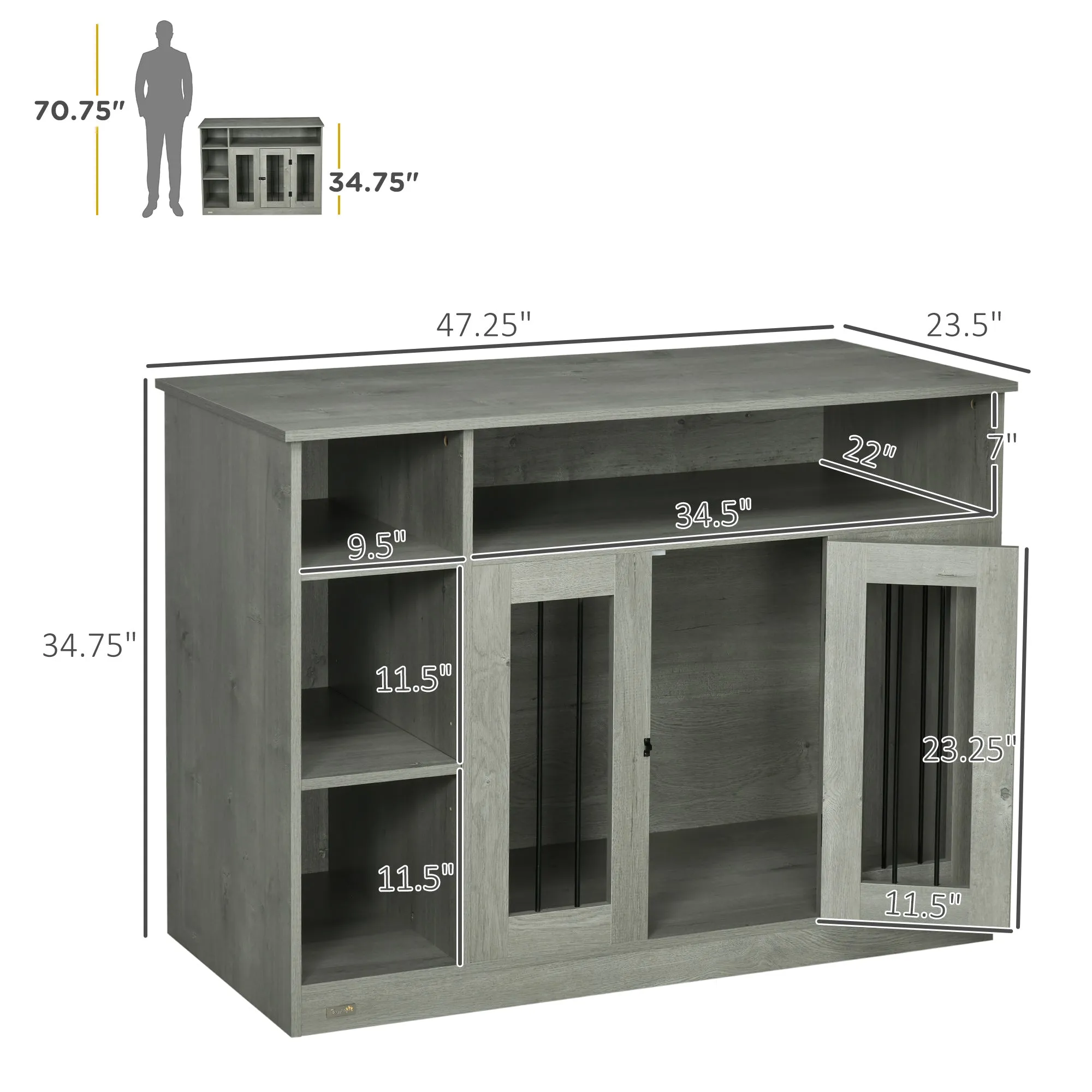 Elegant Pet Home: Gray Dog Crate Furniture with Lockable Door