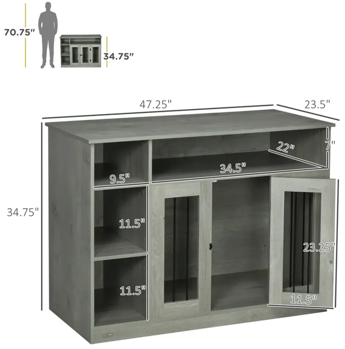 Elegant Pet Home: Gray Dog Crate Furniture with Lockable Door