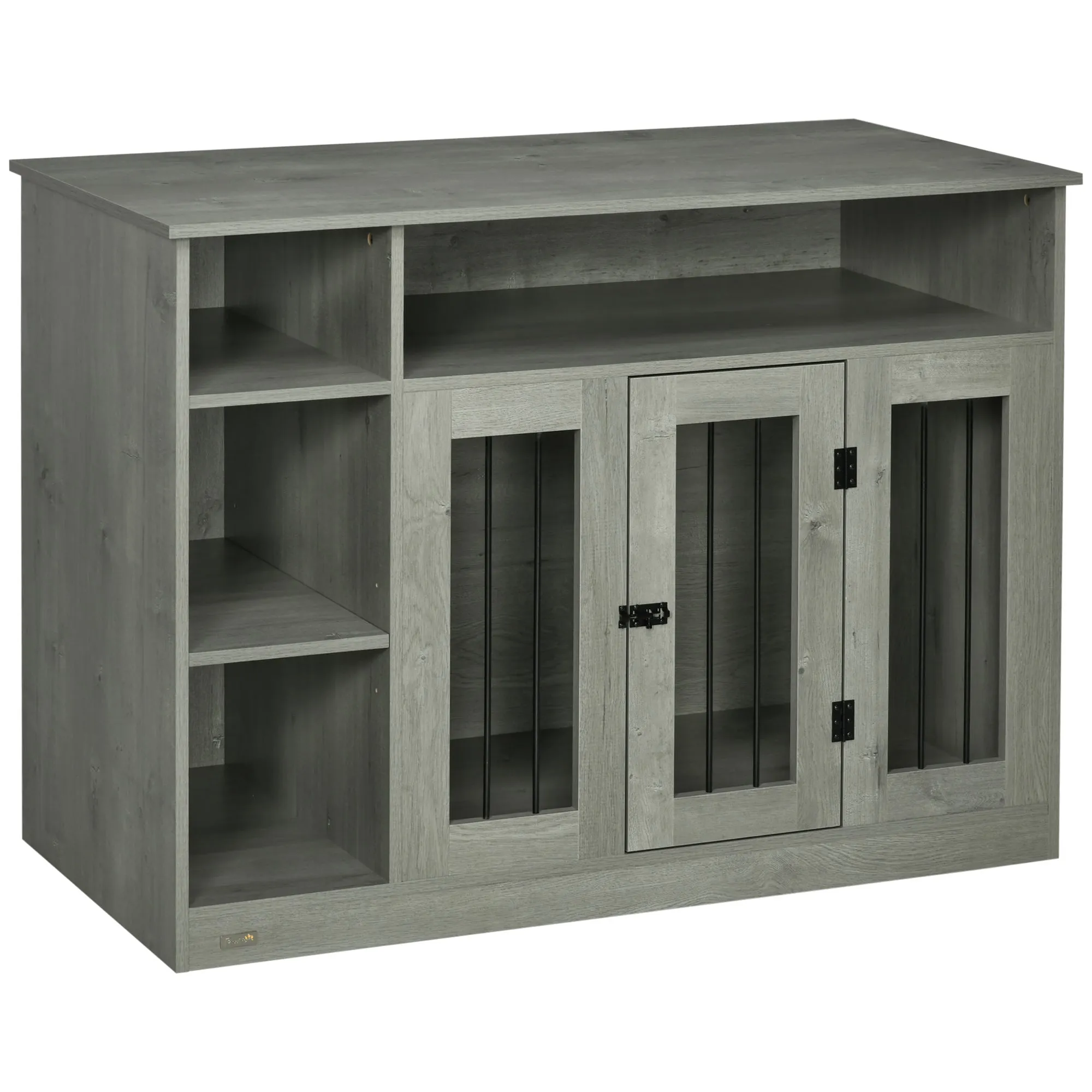 Elegant Pet Home: Gray Dog Crate Furniture with Lockable Door