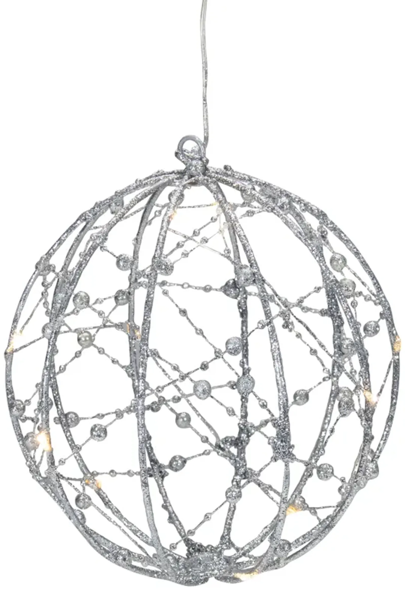 8" LED Lighted Silver Wired Christmas Hanging Ball Decoration - Warm White Lights