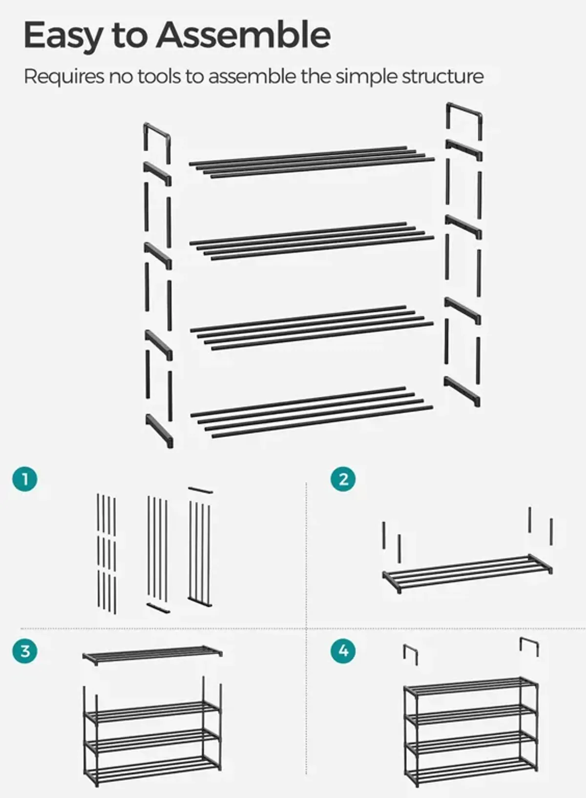 4-Tier Metal Shoe Rack - Storage Organizer Holds Up to 10 Pairs for Entryway, Living Room, Hallway