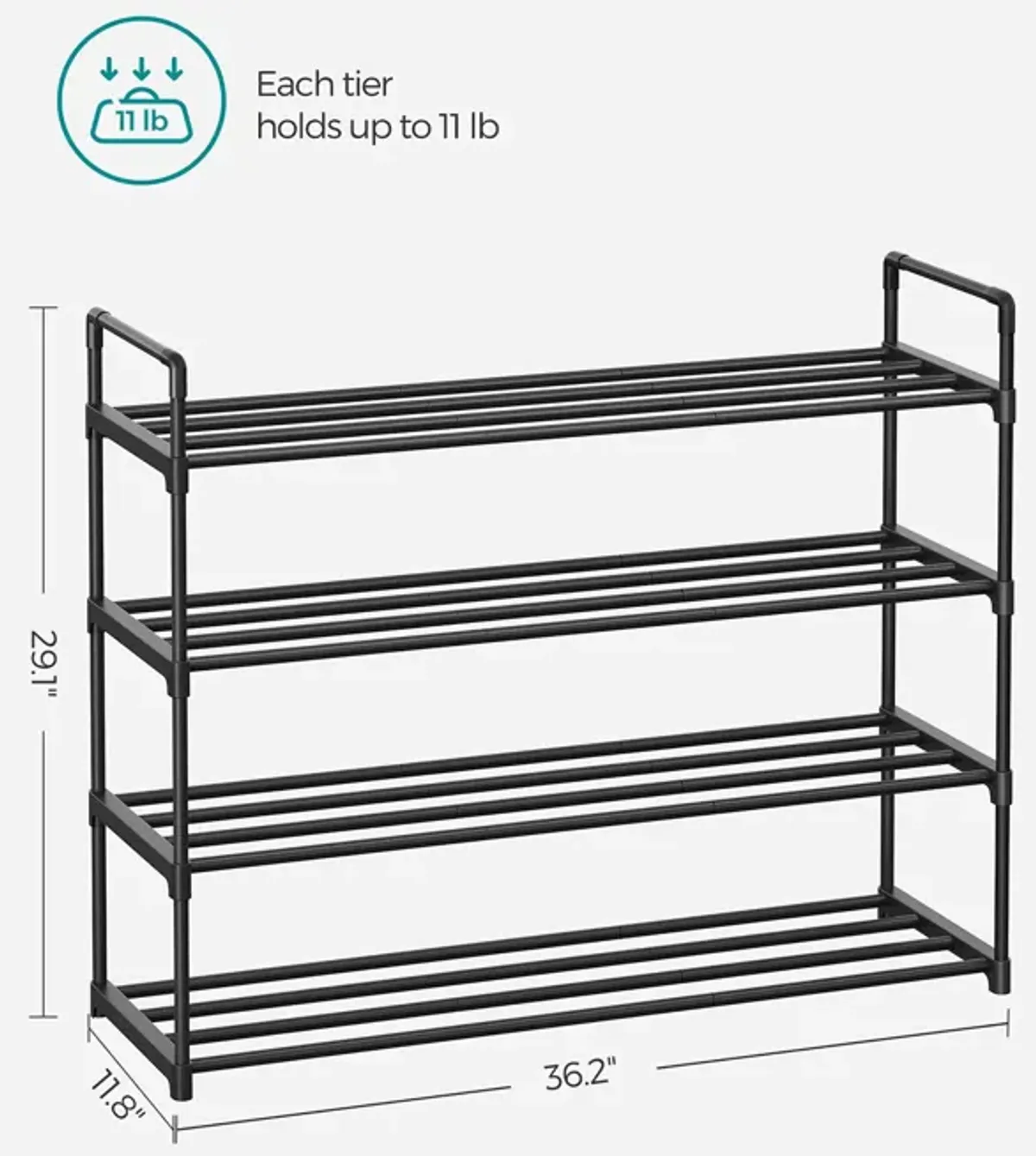 4-Tier Metal Shoe Rack - Storage Organizer Holds Up to 10 Pairs for Entryway, Living Room, Hallway