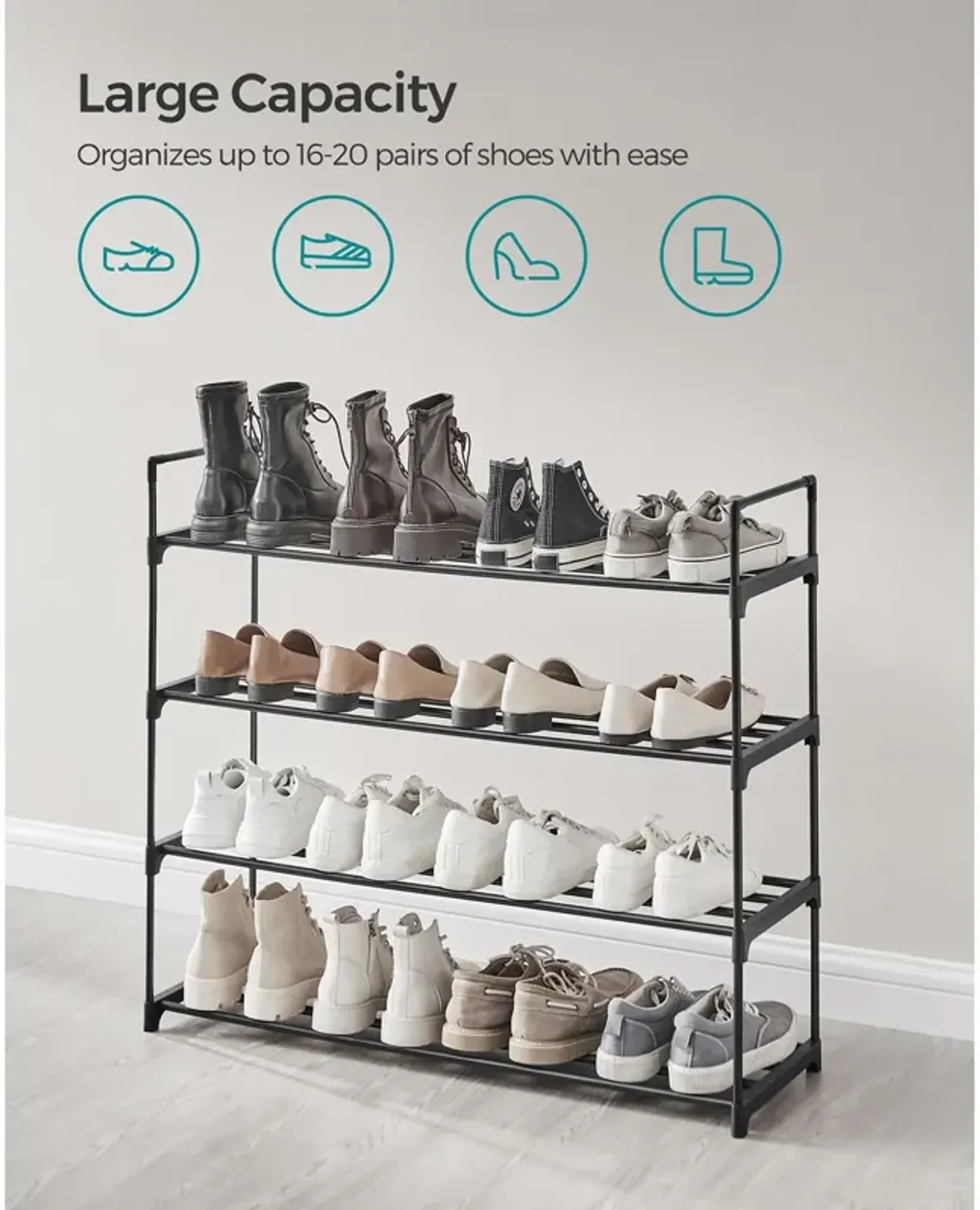 4-Tier Metal Shoe Rack - Storage Organizer Holds Up to 10 Pairs for Entryway, Living Room, Hallway