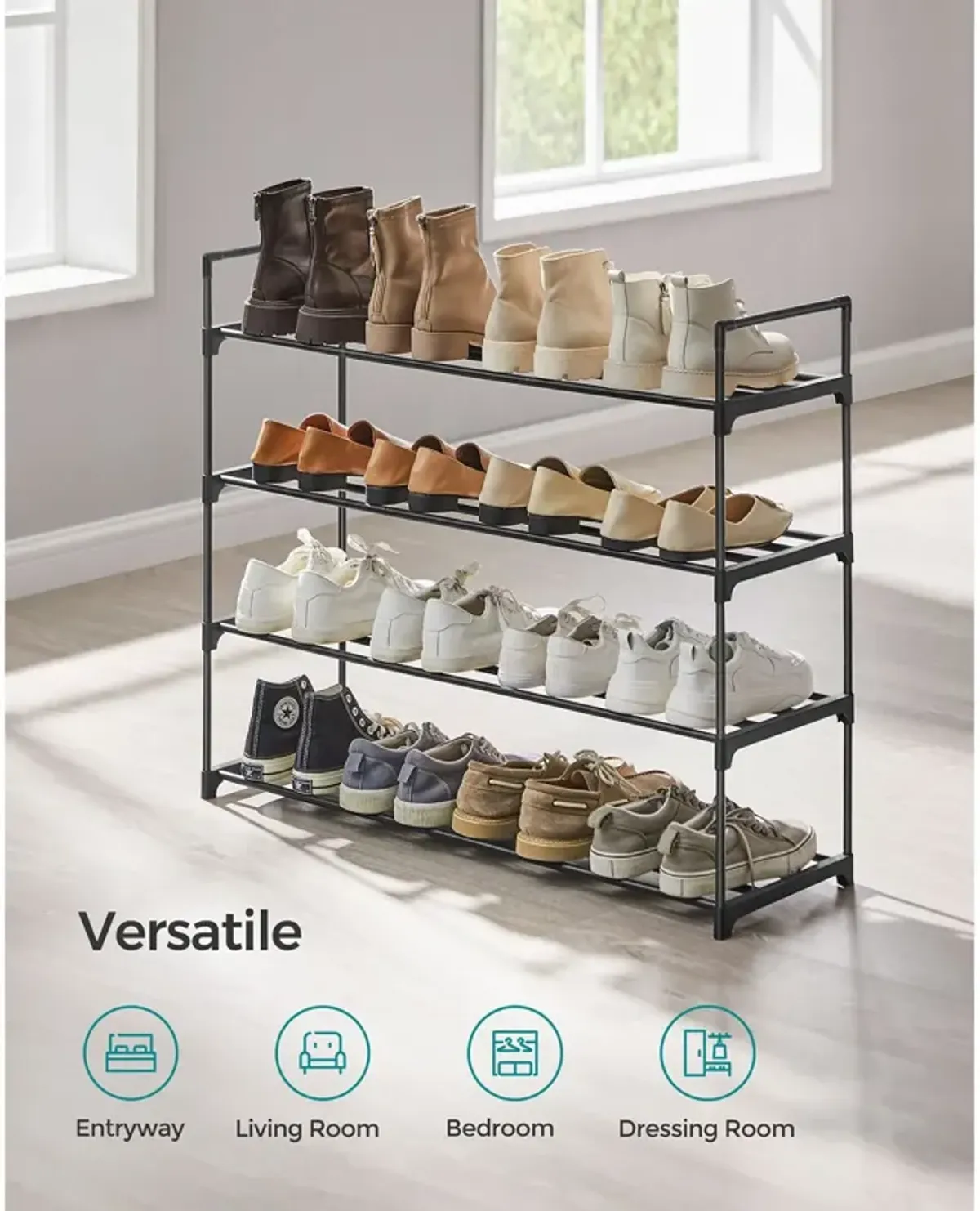 4-Tier Metal Shoe Rack - Storage Organizer Holds Up to 10 Pairs for Entryway, Living Room, Hallway