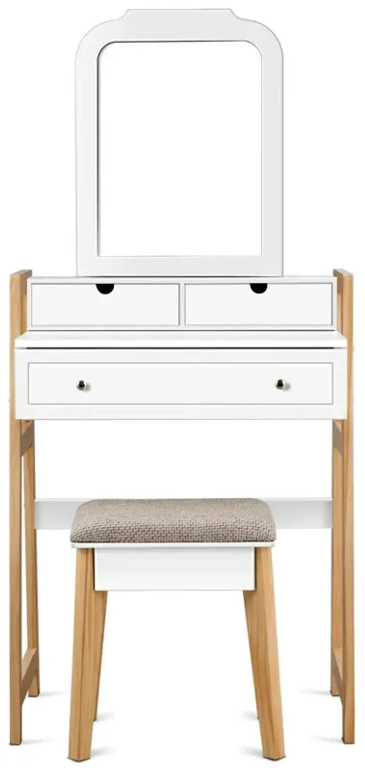 Vanity Table Set with Cushioned Stool and Large Mirror