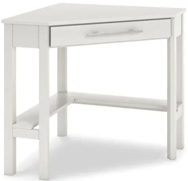 Grana Home Office Corner Desk, 1 Drawer, White Wood, Metal 42 Inch - Benzara
