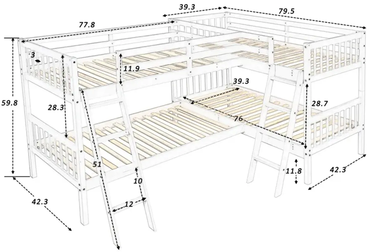 Merax L-Shaped Bunk Bed with Ladder