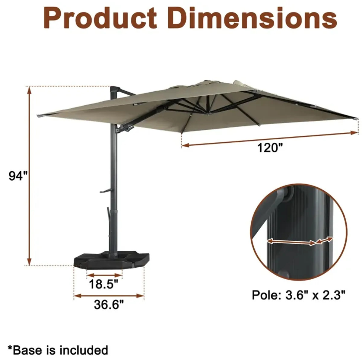 MONDAWE 10 ft. x 13 ft. Aluminum Cantilever Patio Umbrella  Garden Offset Umbrella with Base Weight Stand