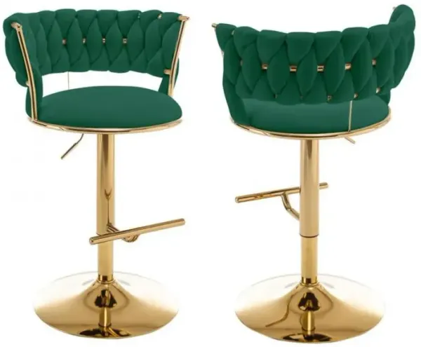 Emerald green adjustable barstool with gold color base (SET OF 2)
