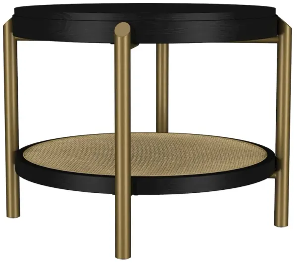 Arini Round End Side Table With Storage Shelf Black