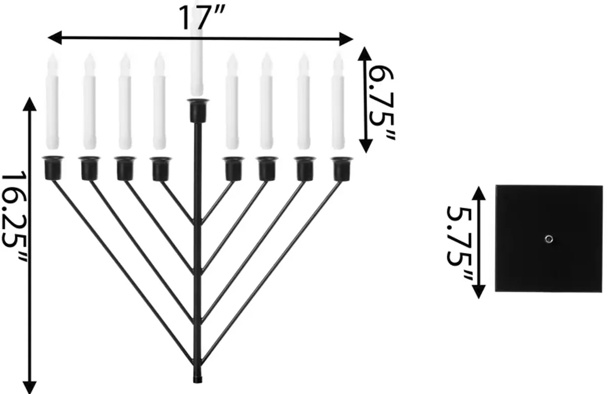 Nine Branch Electric Chabad Judaica Chanukah Menorah with LED Candle Design Candlestick, Black