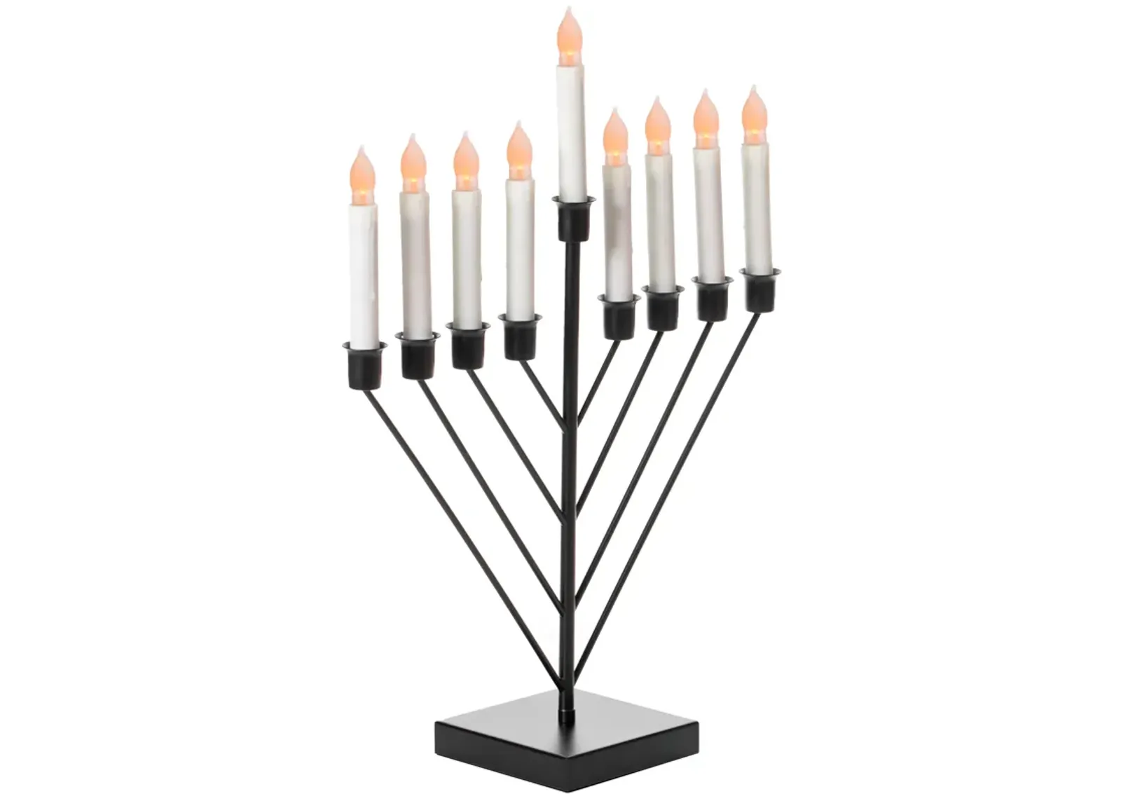 Nine Branch Electric Chabad Judaica Chanukah Menorah with LED Candle Design Candlestick, Black