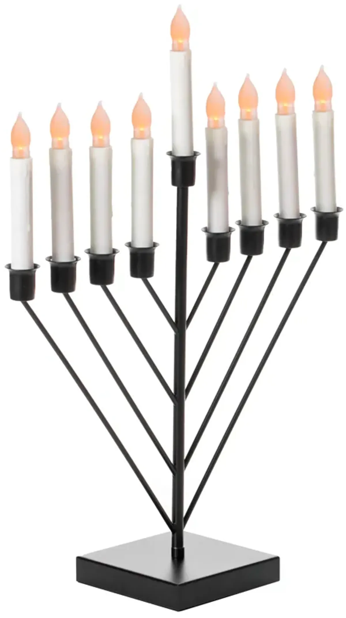 Nine Branch Electric Chabad Judaica Chanukah Menorah with LED Candle Design Candlestick, Black