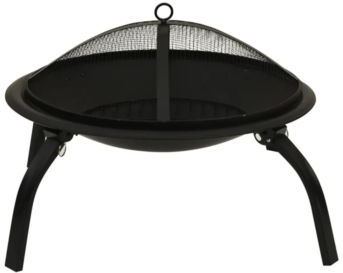 vidaXL 2-in-1 Fire Pit and BBQ with Poker 22"x22"x19.3" Steel