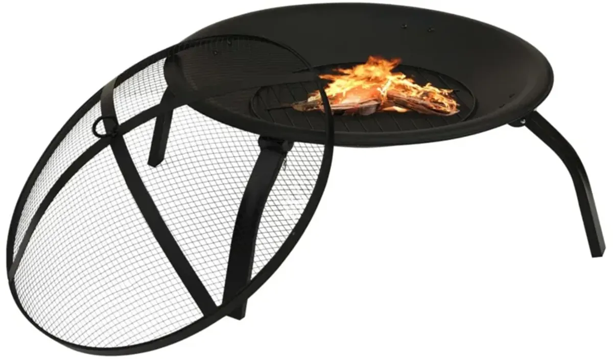 vidaXL 2-in-1 Fire Pit and BBQ with Poker 22"x22"x19.3" Steel