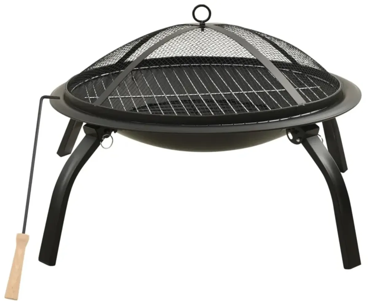 vidaXL 2-in-1 Fire Pit and BBQ with Poker 22"x22"x19.3" Steel