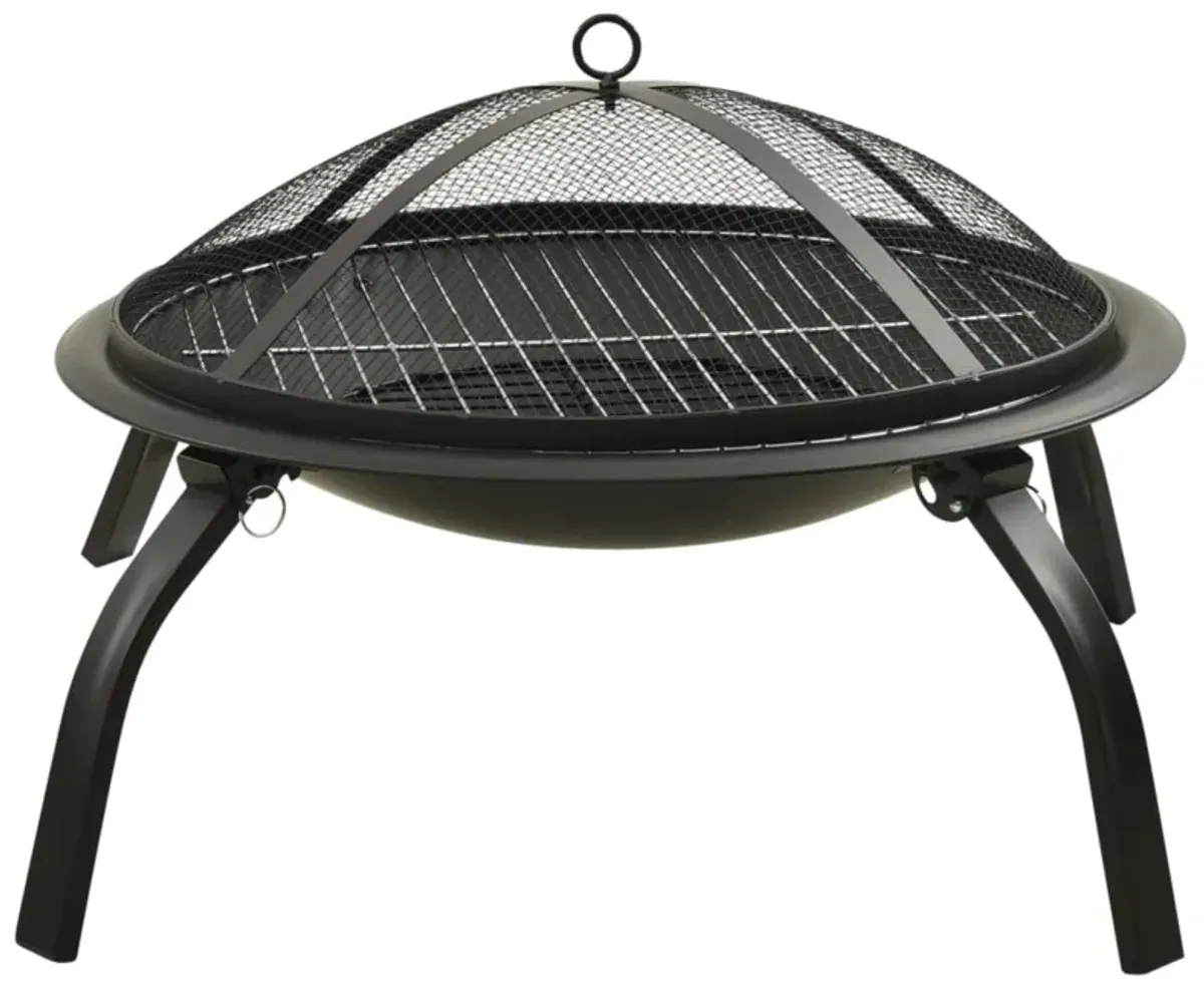 vidaXL 2-in-1 Fire Pit and BBQ with Poker 22"x22"x19.3" Steel