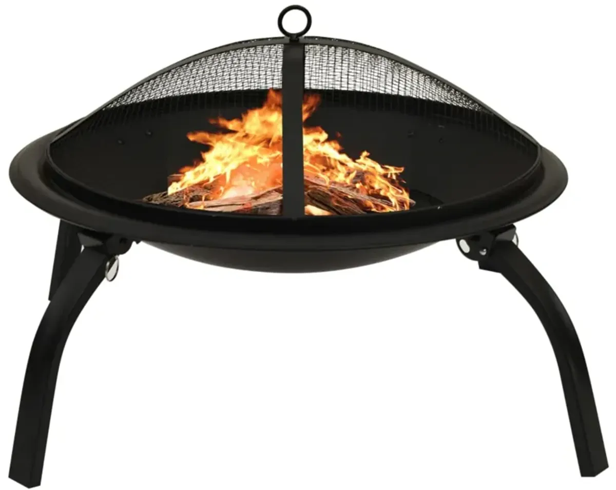 vidaXL 2-in-1 Fire Pit and BBQ with Poker 22"x22"x19.3" Steel