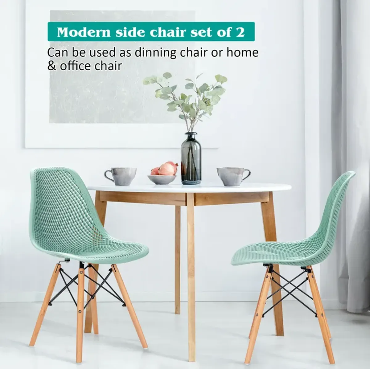 Costway 2PCS Modern DSW Dining Chair Office Home w/ Mesh Design Wooden Legs Black