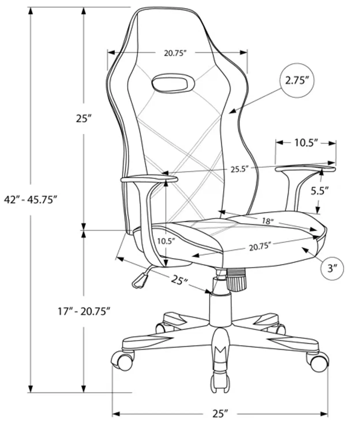 Monarch Specialties I 7328 Office Chair, Gaming, Adjustable Height, Swivel, Ergonomic, Armrests, Computer Desk, Work, Pu Leather Look, Metal, Blue, Black, Contemporary, Modern